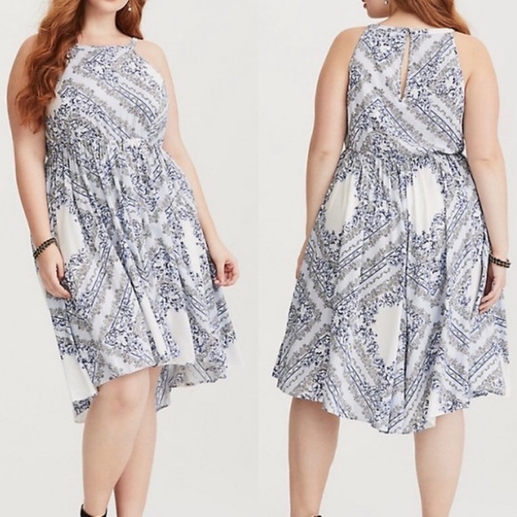 TORRID Blue Bandana High Neck Halter Style Hi-Low Midi Dress Size 2X - Picture 1 of 13